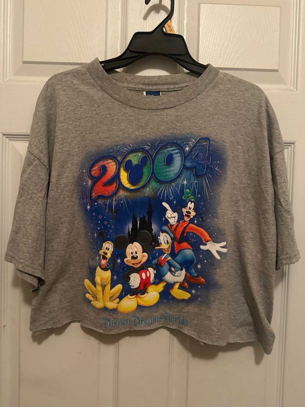 Disney Gray 2004 Graphic Crop Tee featuring Mickey & Friends